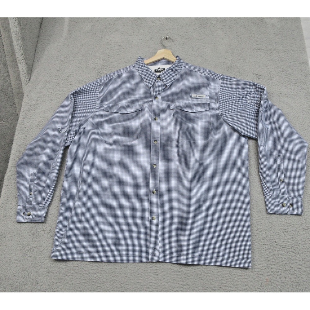 Habit Fishing Shirt Mens 2XL Blue Gingham Check UPF 40+ Vented Outdoor Utility